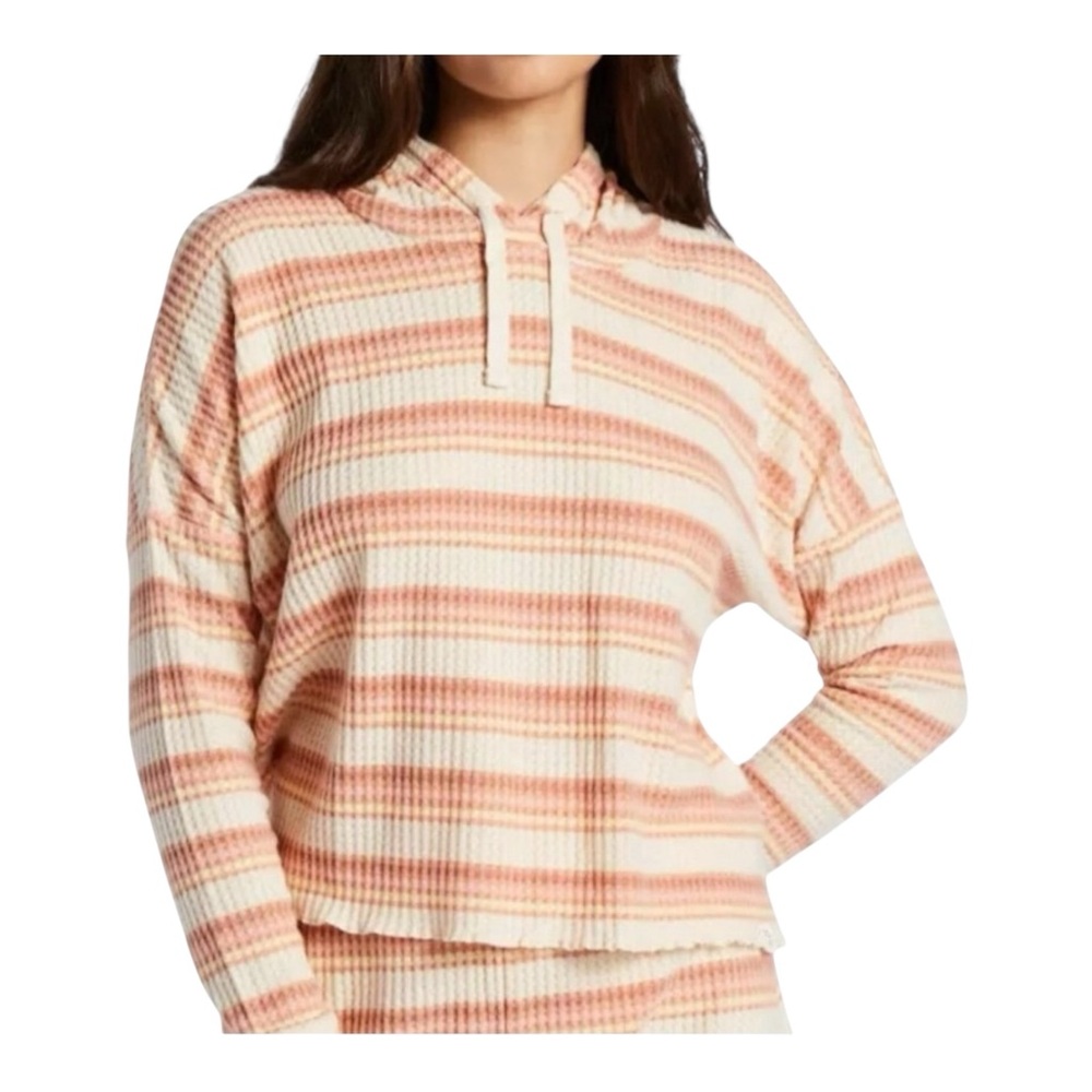 Roxy Twilight Cozy Striped Thermal Knit Cropped Hoodie Size Medium
